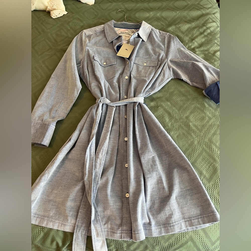 Tommy Bahama Coasta Corduroy Point Collar Long Sleeve Button Front Shirt Dress.